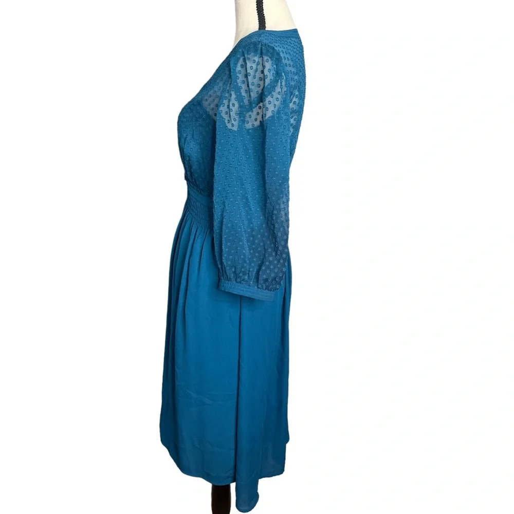 Anthropologie HD in Paris Celeste Swiss Dot Chiffon Teal Blue Dress - Picture 6 of 11